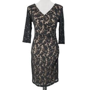 Joseph Ribkoff Dress Womens 8 Black Lace Floral Stretch Lined Bodycon Party